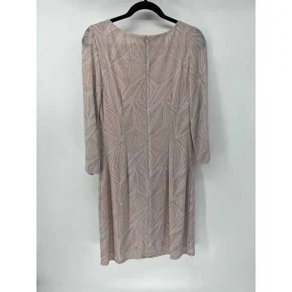 JH Evenings Pink Silver Metallic Geometric Sheath Dress 3/4 Sleeve Size 8 - Picture 3 of 8